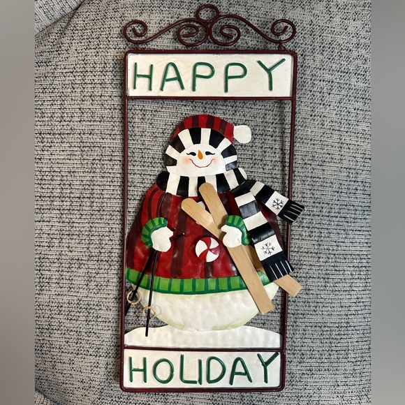 Metal Holiday Wall Decor Happy Holiday Snowman Christmas Winter Decoration - Picture 1 of 5